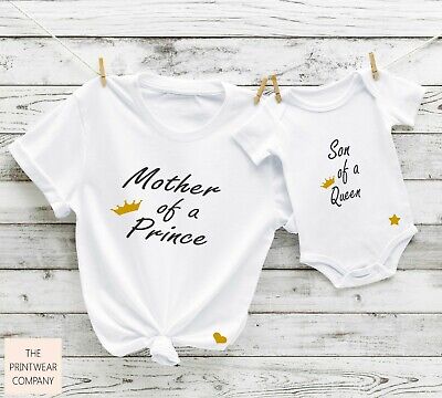 Mother of a Prince Matching T-Shirt & Bodysuit Set Baby Grow Tee Son Mummy & Me