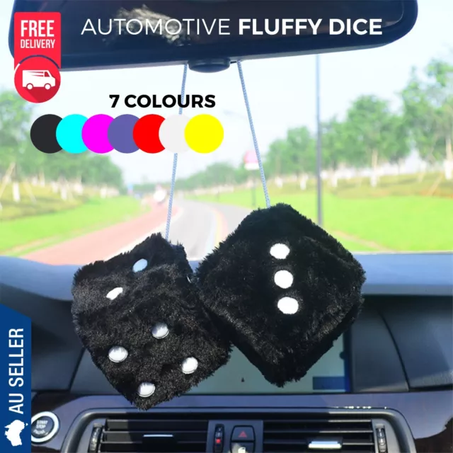LARGE WHITE PLUSH HANG CAR DICE FUZZY furry mirror new 3 inch