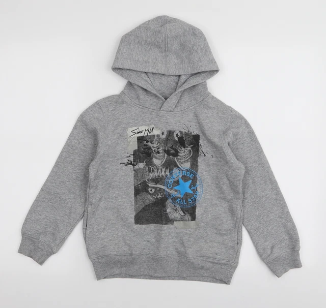 Felpa con cappuccio pullover Converse ragazzo grigio poliestere taglia 6-7 anni pullover
