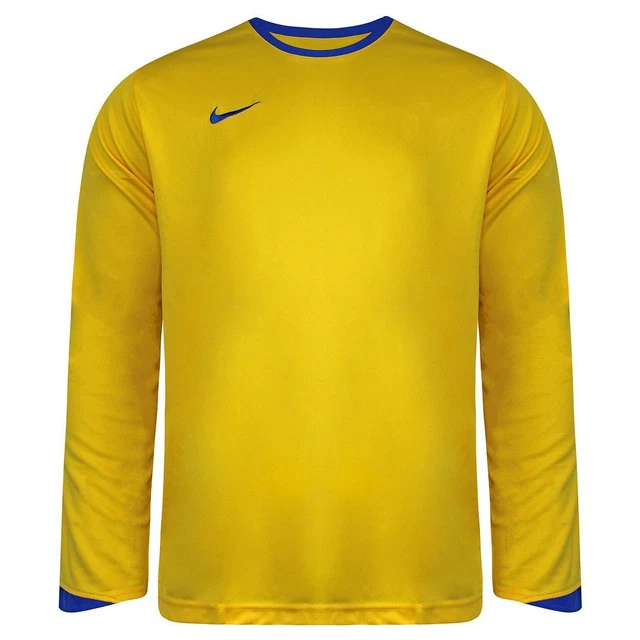 Top da calcio da uomo Nike Graphic logo manica lunga collo a equipaggio giallo/blu 119818 704