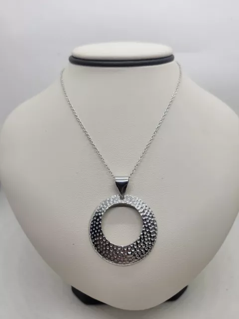 Stunning ATI Sterling Silver 925 Large  Round Hammered Cut-Out  Necklace 18½"