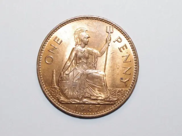 1967, Large Penny Great Britain UK UNC / or High Grade Value Coin-b7
