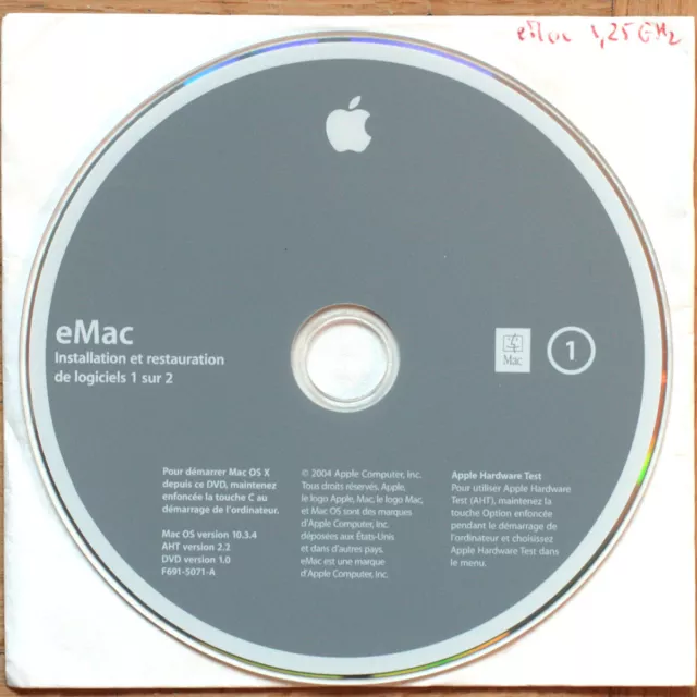 Apple Macintosh • Emac G4 • Set Installation 2 Dvd • Osx 10.3.4 • Fr • Occasion