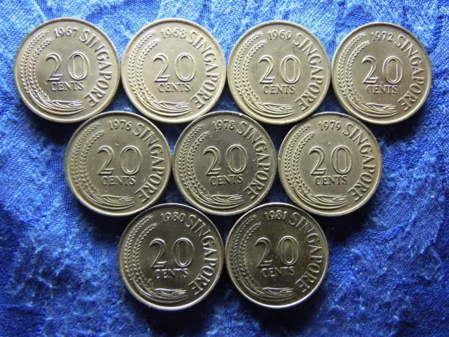 Singapore 20 Cents 1967-1969, 1972, 1976, 1978-1981, Km4 (9)
