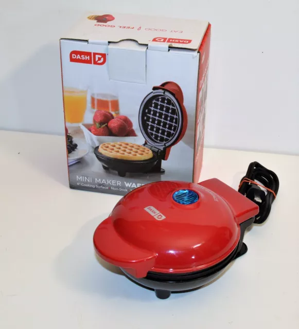 DASH DMW001RD Mini Waffle Maker in Red with Recipe Book