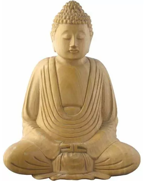 Buddha 923 Meditating Praying Dhyana Mudra White Wood Carving 6" H
