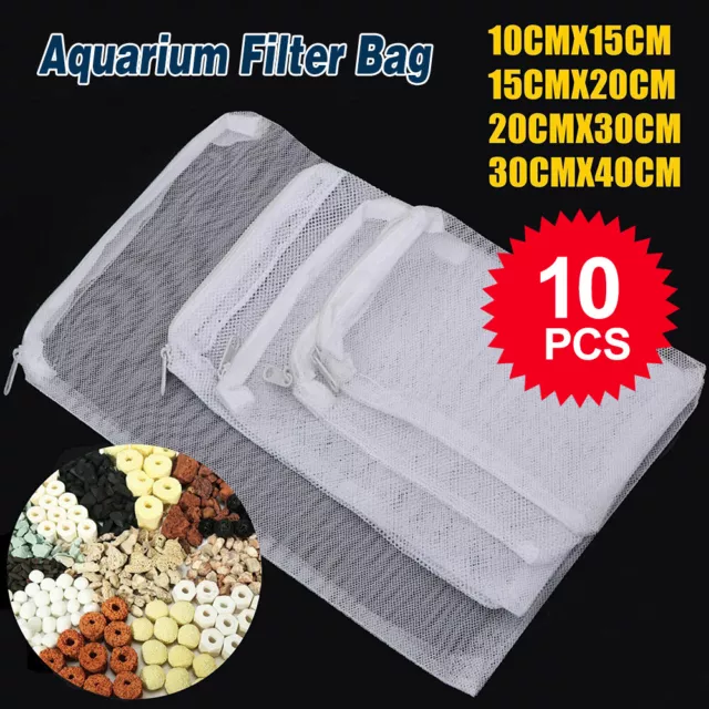 5/10PC Nylon Mesh Zip Net Bag Aquarium Fish Tank Pond Filter Supplies Media Tool