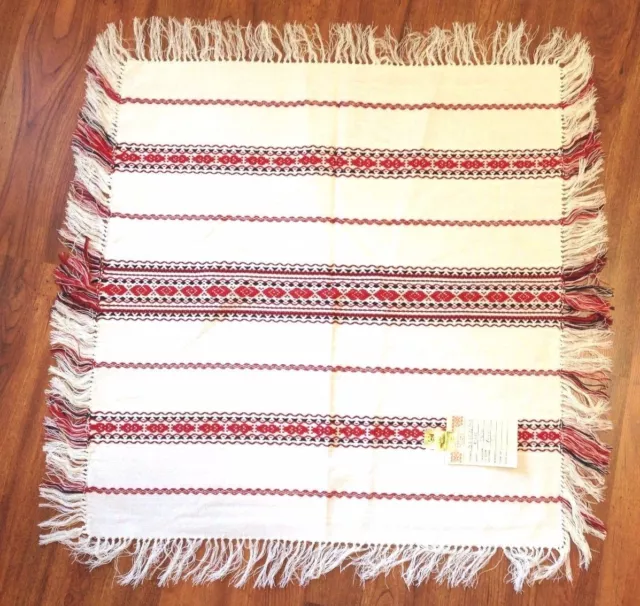 Hungarian Table Cloth, Runner, Scarf Square White With Red/Black 30" Square