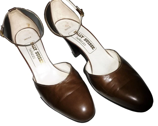 Escarpins Ouverts Bally Vintage Tout Cuir Gris Clair - Pointure 37.5, TBE (Très Bon État)