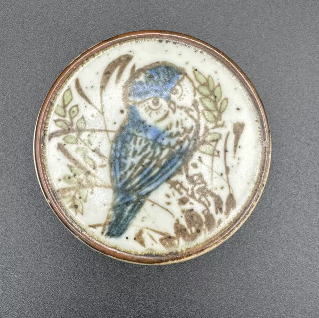 Vintage Ken Edwards Mexican Pottery  owl Round Lidded Trinket Box