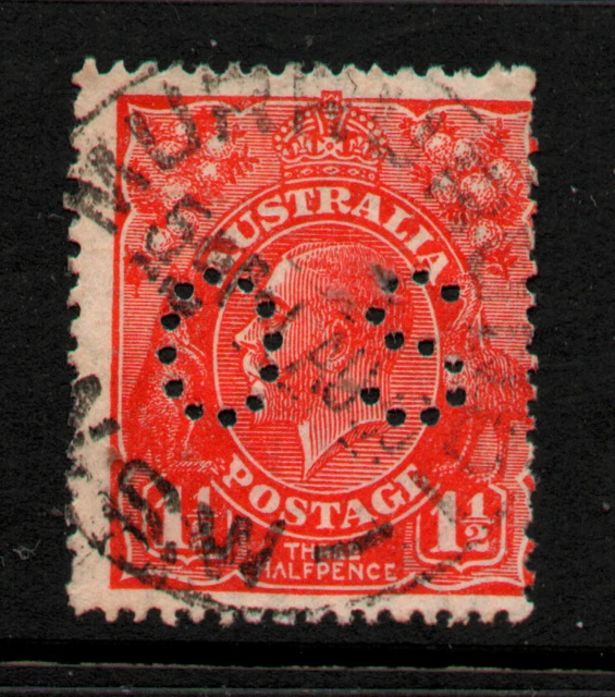 USED PERFIN 11/2d " KING GEORGE V " AUSTRALIA 1913-36