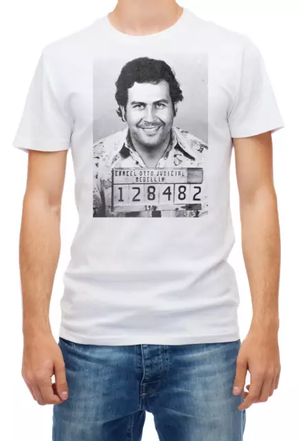 T-shirt uomo bianca Pablo Escobar Mugshot Columbia Cartel divertente manica corta K512