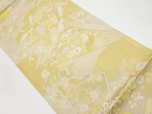 6398725: Japanese Kimono / Vintage Fukuro Obi / Gold Foil / Woven Flower With Bi