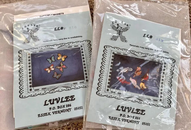 Vintage Luvlee Designs Bird & Butterfly Plastic Canvas Needlepoint Magnet Kits