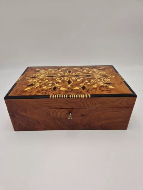 Wooden Jewelry Box Thuya Wood Handmade Morocco Lockable with a Tray Inside Gift