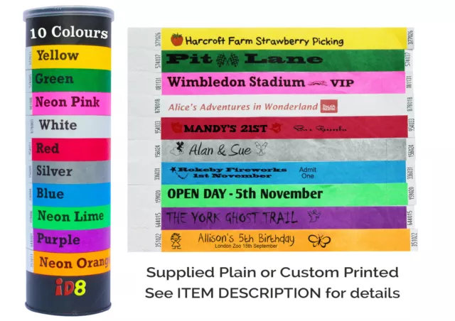 Plain & Custom Printed Tyvek Wristbands: 19mm - Parties & Identification