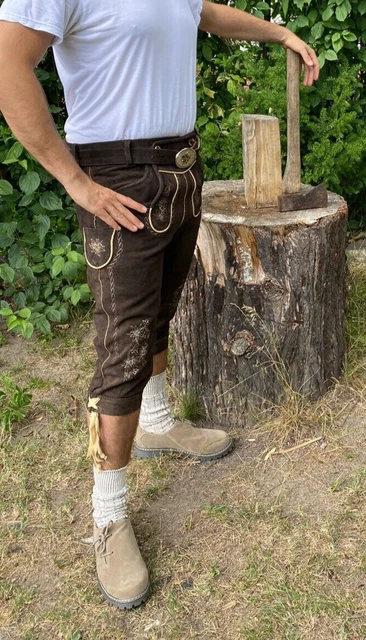 3/4 Herren Lederhose Trachtenhose XL Gr. 54 Hose Rinderleder Oktoberfest Gürtel 2