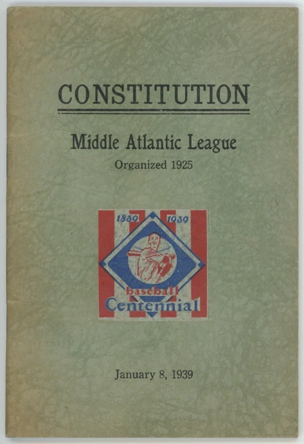 1939 Baseball Middle Atlantic League Constitution By-Laws 1939 Baseball Middle Atlantic League Constitution By-Laws