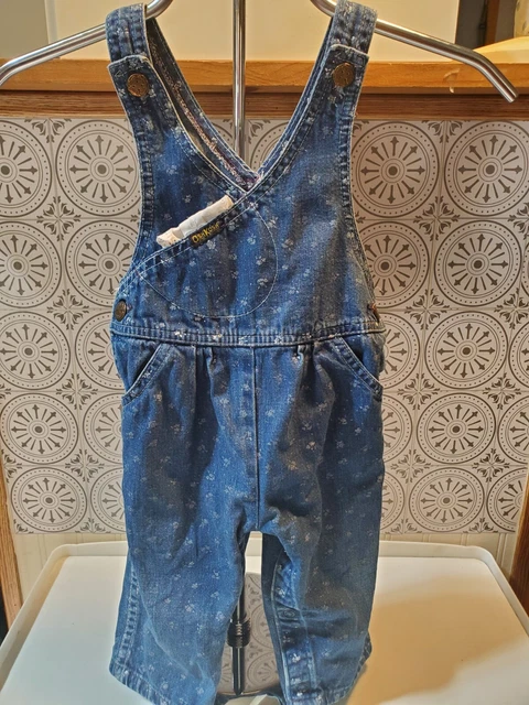 Vintage OSHKOSH B'GOSH Vestbak GENUINE Denim OVERALLS Flowers LACE 18 Month JEAN