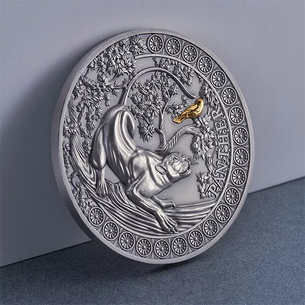 Panther Hunting in the Wild 50g Antique finish Silver Coin Republic ofGhana 2022