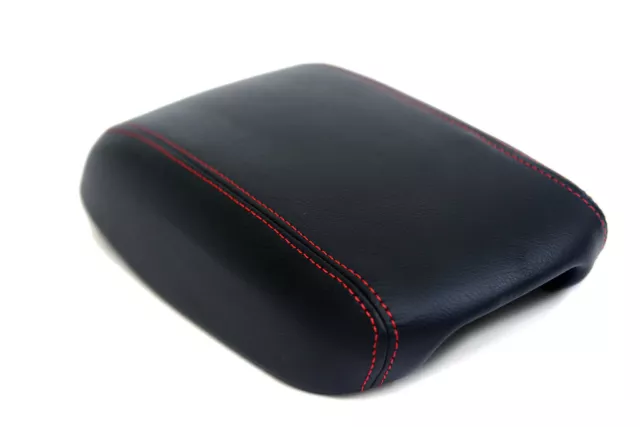 Fits 13-16 Dodge Dart Synthetic Leather Armrest Console Cover Black-Red stitch