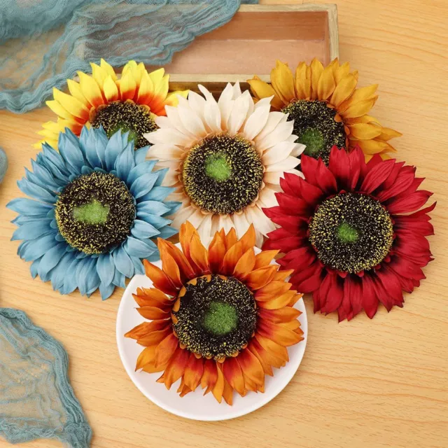 Yellow  Fake Flores Wedding Decoration Artificial Flower Silk Sunflower Heads