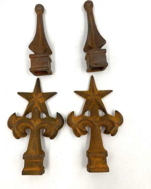 Vintage Cast Iron Fence Gate Flagpole  Star Pointed Topper Texas Star Finials