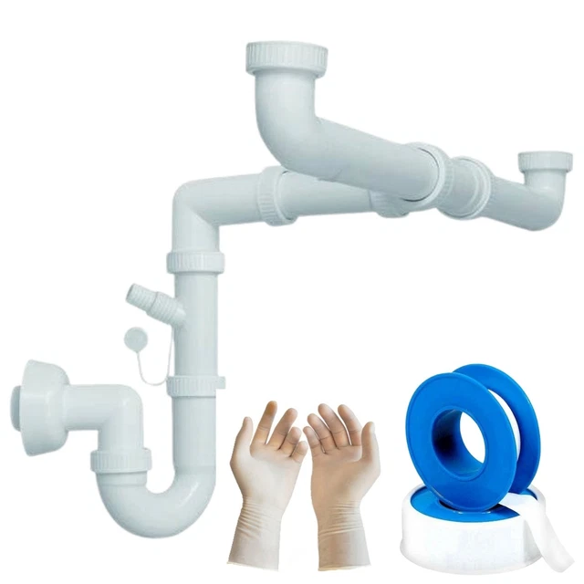 Sifone Lira Spazio 2 Per Lavelli A Due Vasche - Acciaio Inox, Salvaspazio - Foto 8