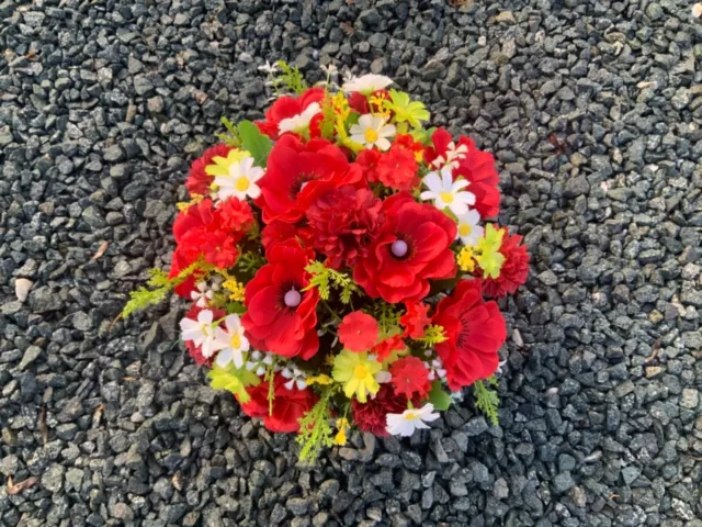 artificial red anemone flower  arrangement in grave/memorial/crem pot 2