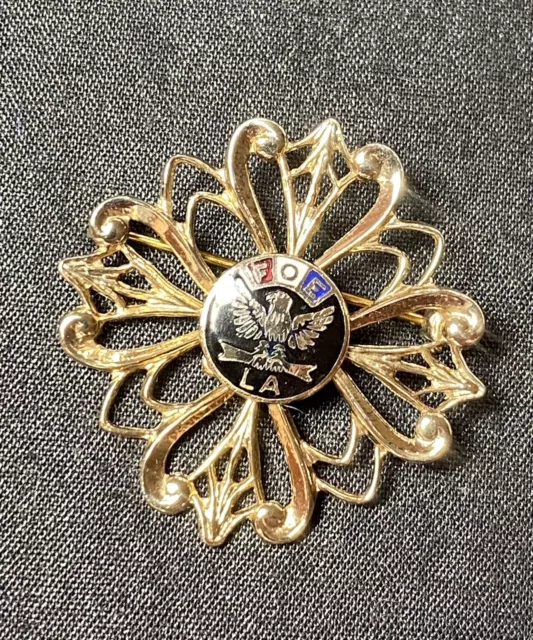 Vintage Fraternal Order of Eagles FOE LA Los Angeles Pin Gold Tone Large Pin