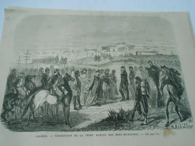 Gravure 1871 - Algérie Soumission de la tribu Kabyle des Beni Menasser