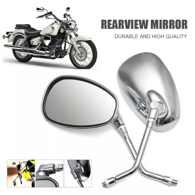 Motorcycle Rearview Mirrors Rear View Side Mirror Chrome Round Long Stem UK 2024