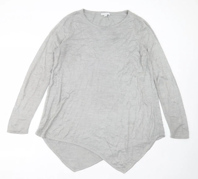 New York & Company Damenpullover grauer Rundhals Acryl Größe M - asymm