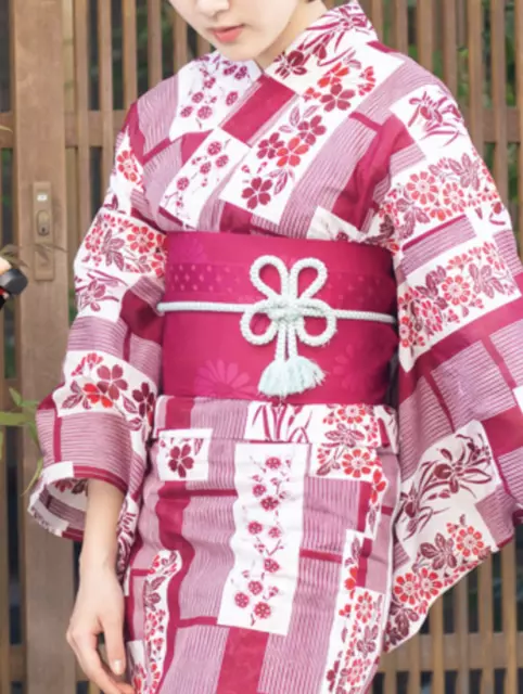 Japanese Women's Traditional YUKATA KIMONO Obi Belt Sandal Set JAPAN Kyoto A14