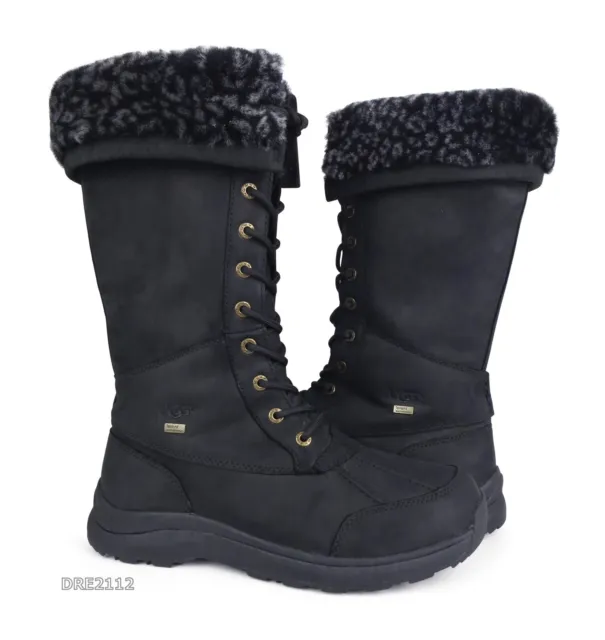 UGG Adirondack Tall III Leopard Black Leather Fur Boots Womens Size 11 -NIB-