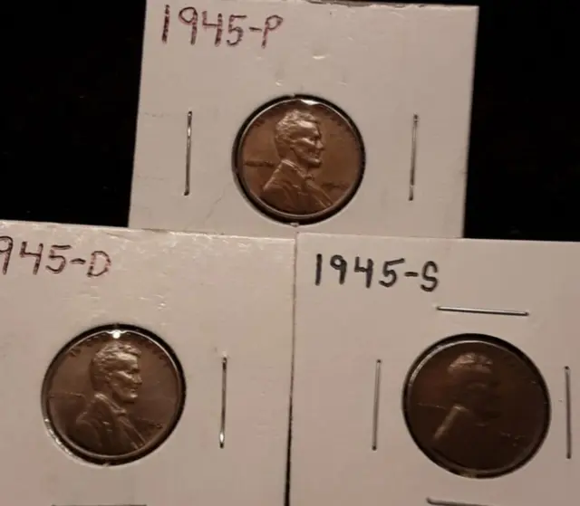 1945 Lincoln wheat cent- penny lot of 3 coins P.  D. & S Mints