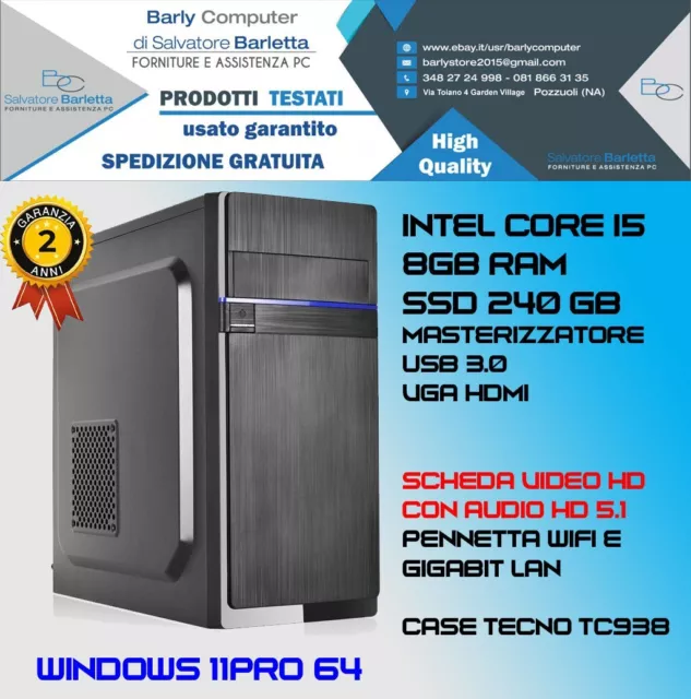 COMPUTER FISSO ASSEMBLATO NUOVO PC i5 8GB RAM SSD 256 MASTERIZZATORE WINDOWS 11