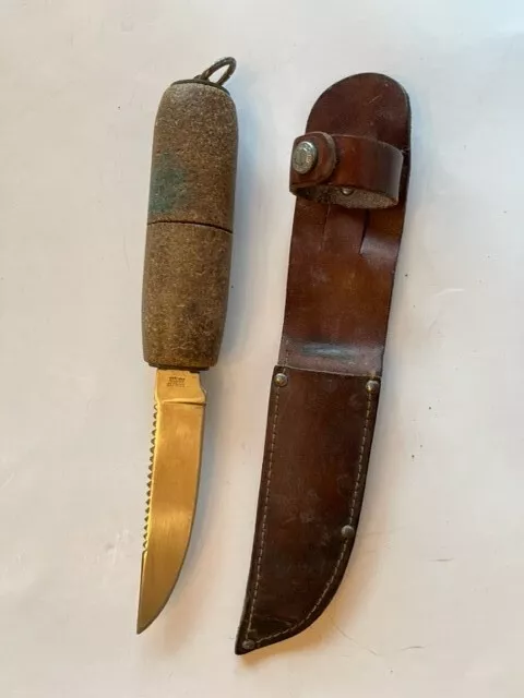 Vintage Knife Fishmaster Cork Handle Floating Fixed Blade Fishing