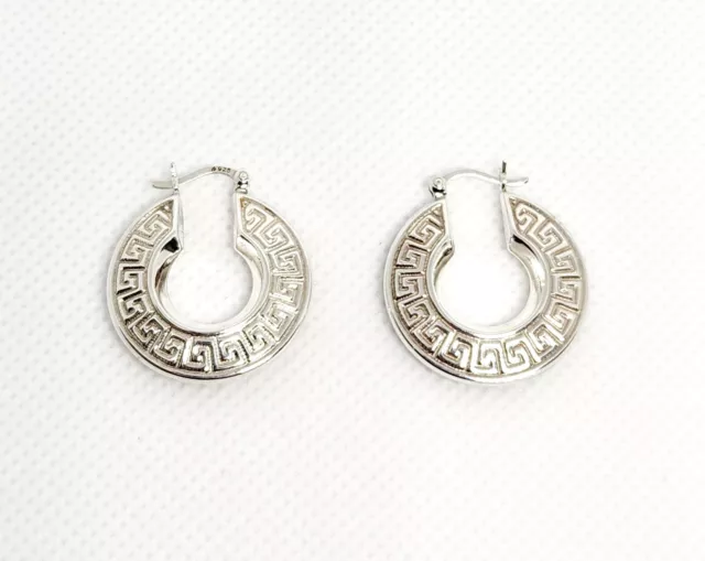 Vintage Sterling Silver Greek Key Byzantine Maze Hoop Huggie Earrings - 3.7g