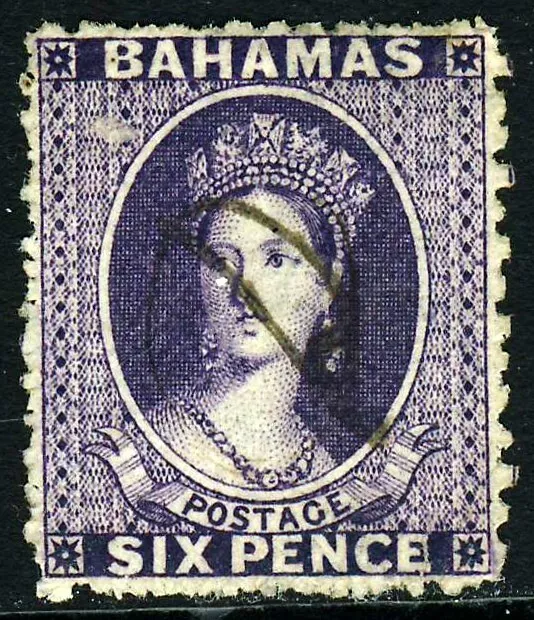 BAHAMAS QV 1863 6d Deep Violet Watermark REVERSED Crown CC Perf.12½ SG 31x VFU