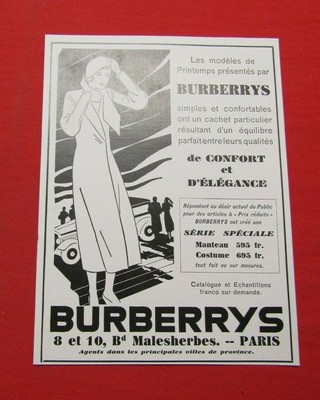 Publicité ancienne 1919 BURBERRYS Paris mode vêtement manteau Pub 29.5x20 advert 