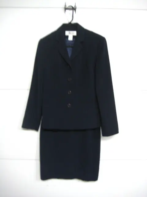 Jones New York Navy Blue Skirt Suit Women 4-Button Blazer /Straight Skirt Size 8