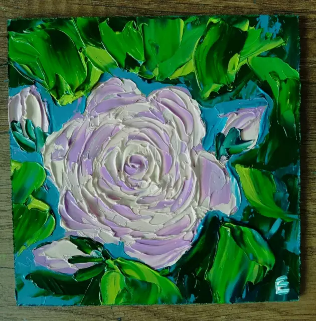 Original Painting Rose Burgundy Purple Flower Oil Art Nature Impasto size 6 x 6