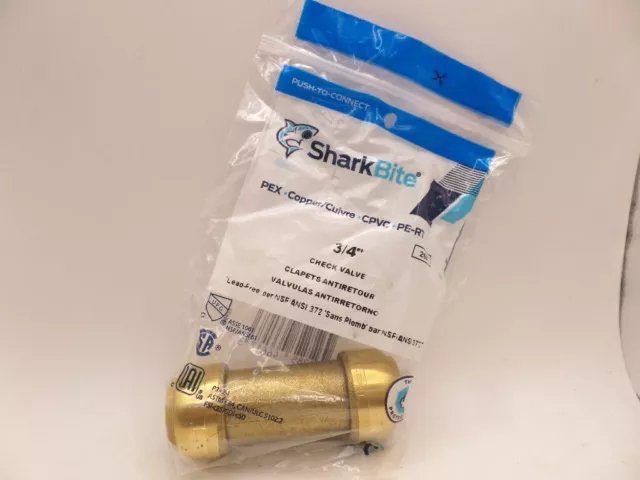 Sharkbite U2016-0000Lfa 3/4" Push-To-Connect Brass Check Valve Fitting