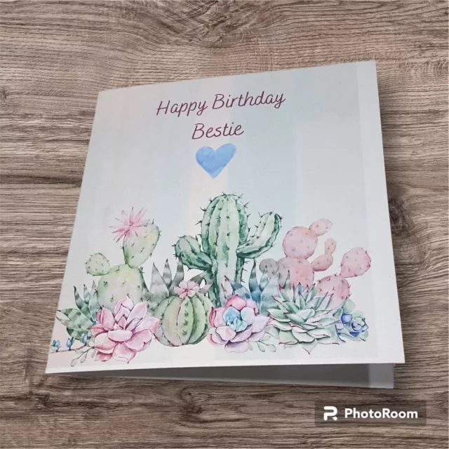 5x5 Inches Greeting Card Happy Birthday Cactus Girlfriend Best Friend Bestie Mom