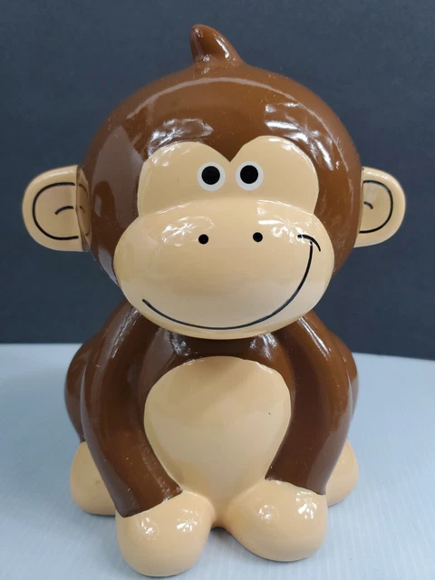 Ceramic Monkey Piggy Bank FAB Starpoint NY Includes the Stopper 9" Tall. Box 33