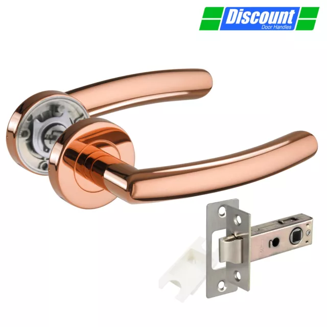 Art Deco style Polished Copper Door Handles on Rose