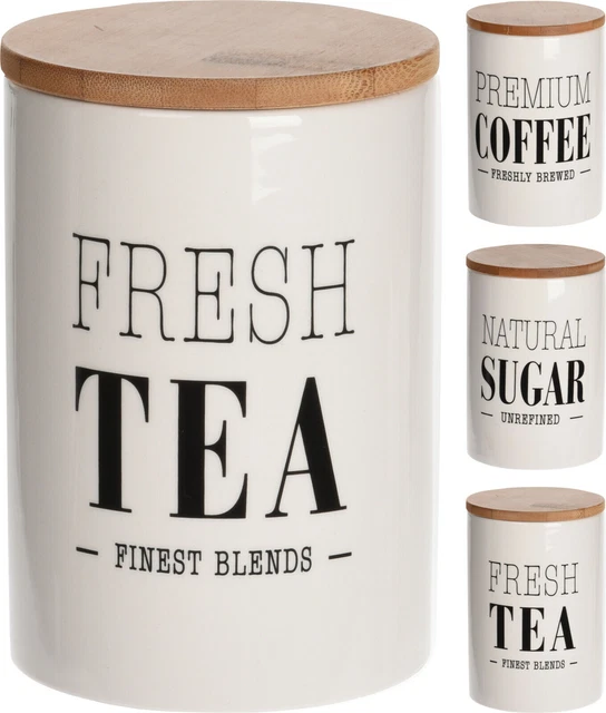 TEA COFFEE SUGAR Canisters Set of 3 Ceramic 800ml Kitchen Storage Jars