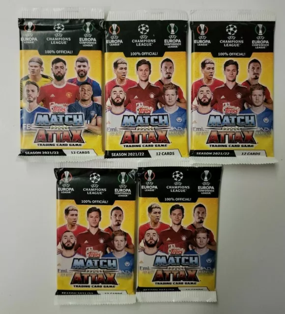 2021-22 Topps Match Attax Champions League 5 Packs (60 Cards) 12 Cards Per Pack