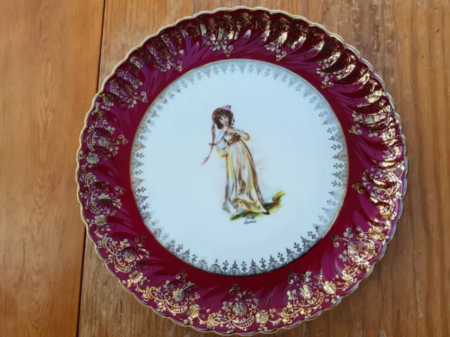 Vintage La Reine Limoges France 10.25" Cabinet Plate - Pinky Lawrence 3